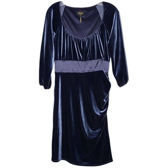 Laundry by Shelli Segal Blue Velvet Side Ruched Dress Size 4 - Picture 1 of 11